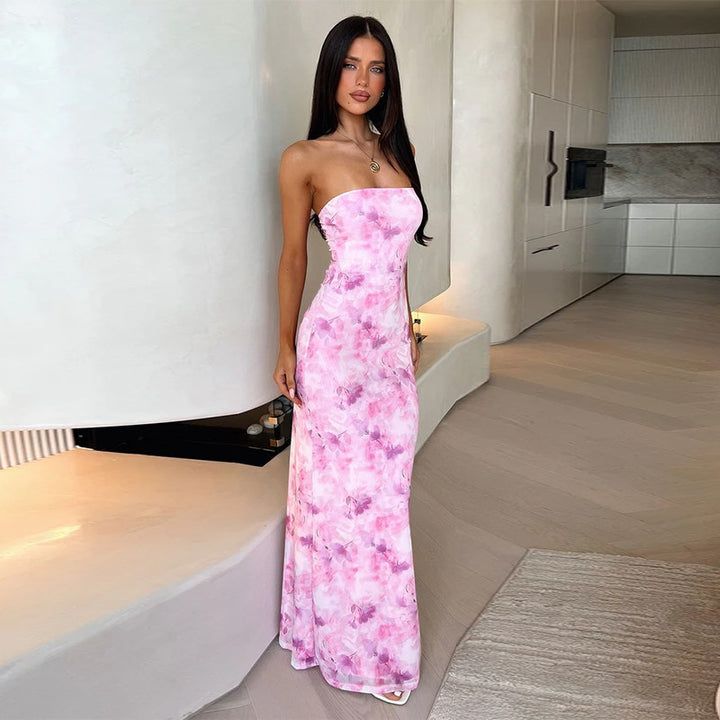 Damen Elegantes Bandeau-Maxi-Kleid mit floralem Design Echo Archiv