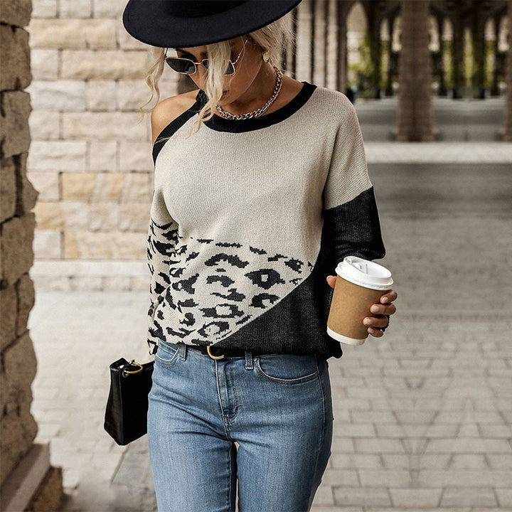 Damen Lässiger Strickpullover mit Leopardenmuster Echo Archiv