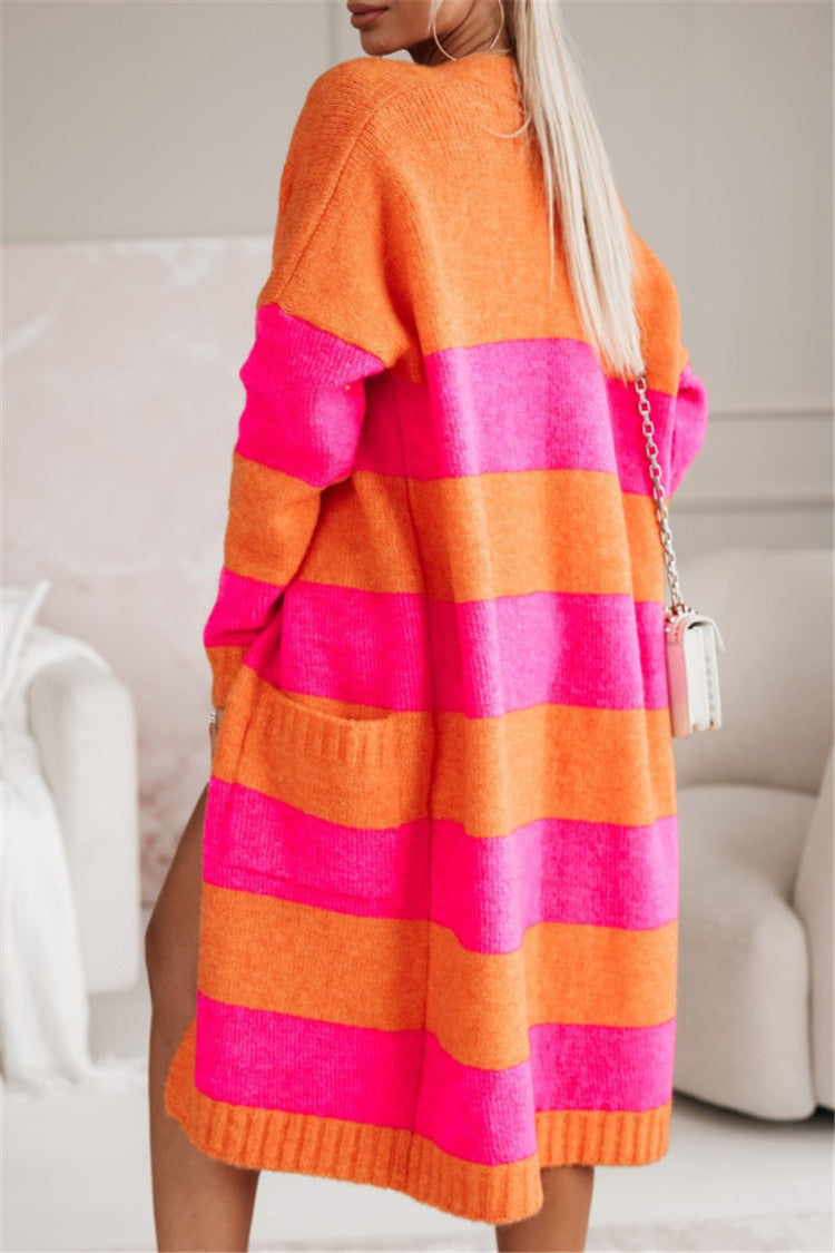 Damen lässiger Strickmantel mit großen Streifen – Veloura