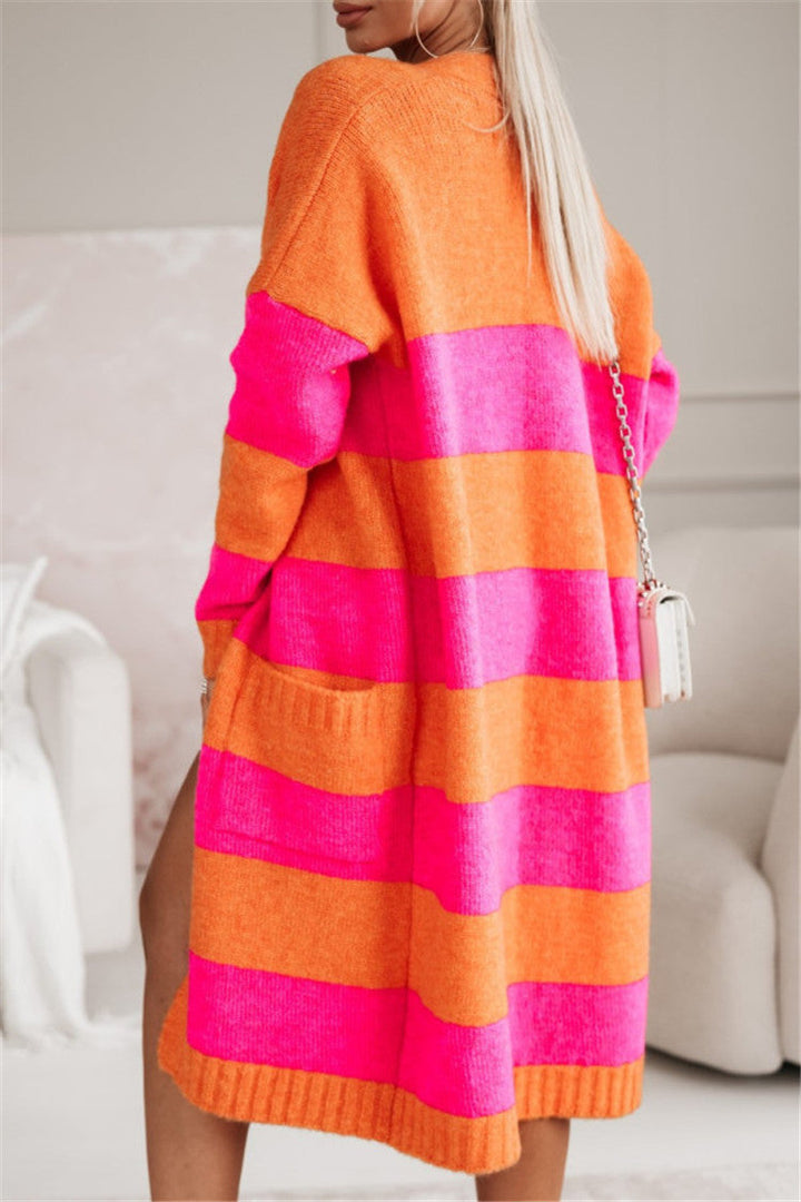 Damen lässiger Strickmantel mit großen Streifen – Veloura