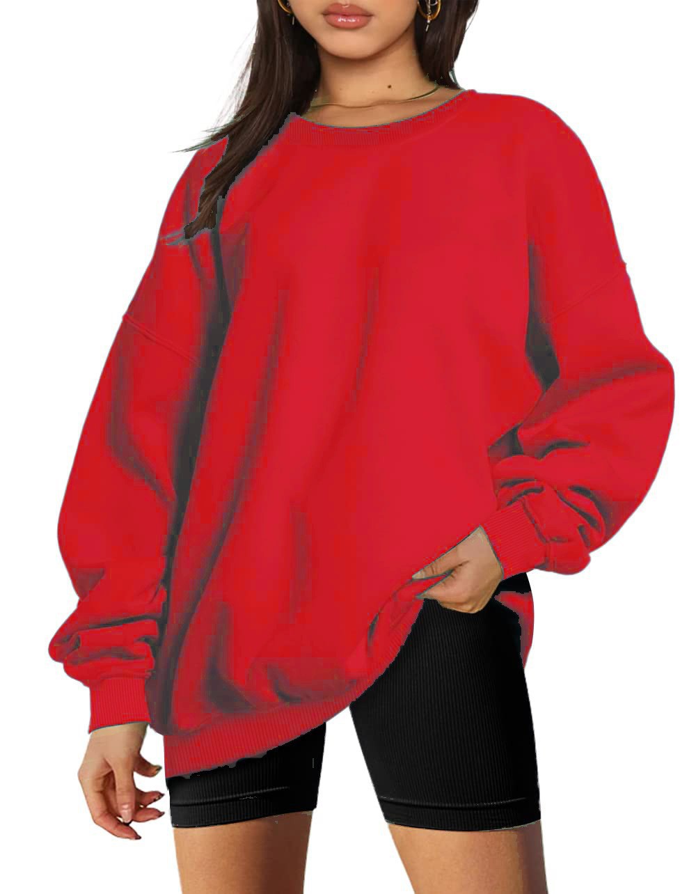 Damen nan extralanger Oversize-Sweatpullover mit Ballonärmeln, geripptem Saum und angerauter Innenseite Echo Archiv