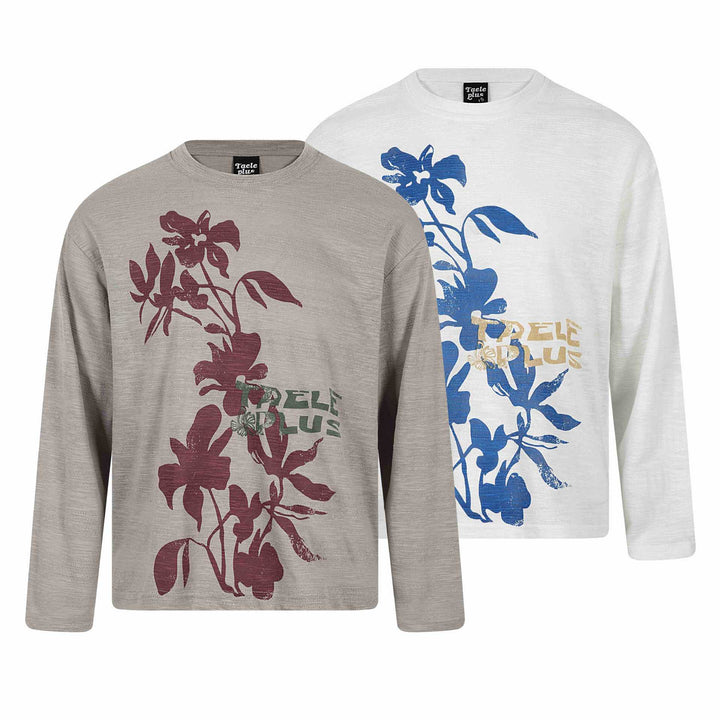 Unisex Oversize-Langarmshirt aus Slub‑Jersey mit floralem Print Echoarchiv