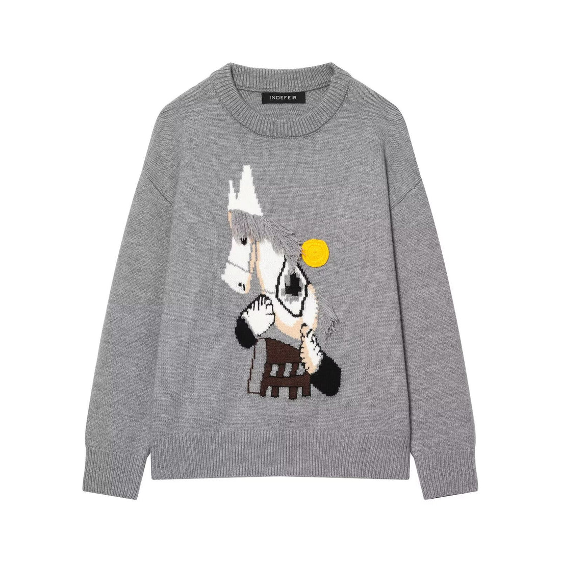 Damen Strickpullover mit Pferde-Motiv und Fransenapplikation, Oversize-Rundhals Echoarchiv