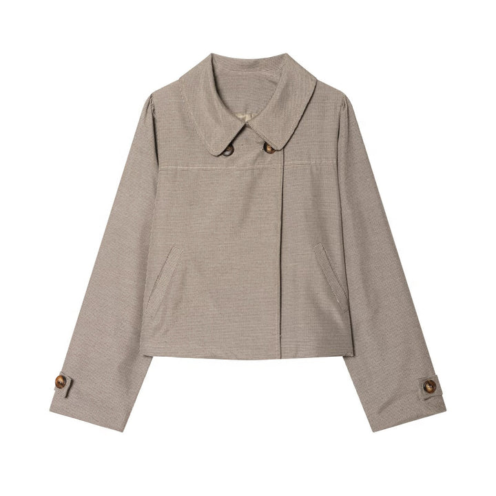 Damen Cropped-Jacke im Glencheck mit rundem Kragen und verdeckter Knopfleiste Echo Archiv