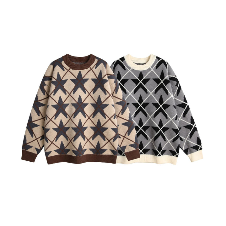 Unisex Grobgestrickter Rundhals-Pullover mit Stern‑Jacquard Echoarchiv