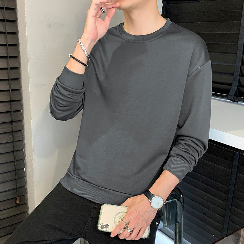 Herren Minimalistisches Rundhalsausschnitt-Sweatshirt aus Baumwollmix mit gerippten Bündchen Echoarchiv