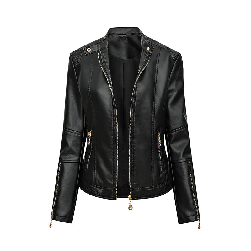 Damen Asymmetrische Bikerjacke aus Kunstleder mit Nietenbesatz und tailliertem Schnitt Echoarchiv