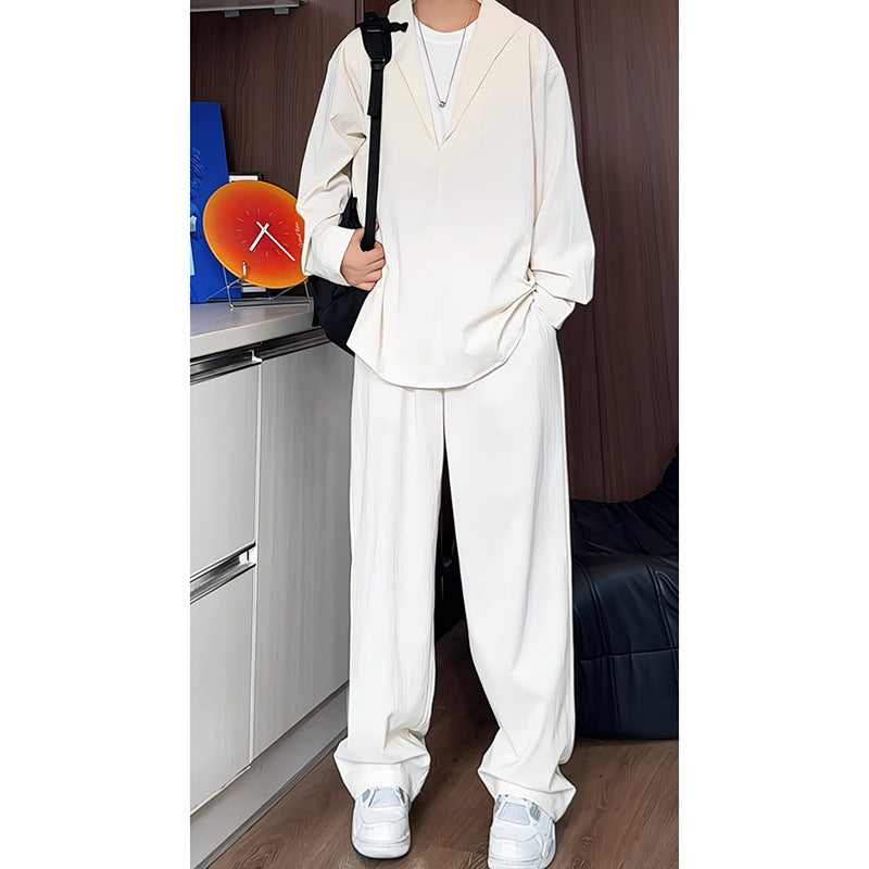 Herren nan locker geschnittenes zweiteiliges Freizeitset mit tiefem V-Ausschnitt Overshirt und weitem Bundfaltenhose Echo Archiv