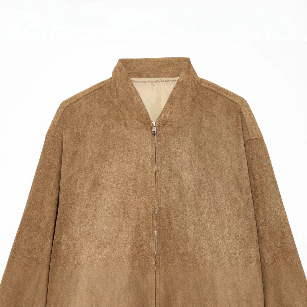 Damen Lässige Oversize Bomberjacke aus Veloursleder-Optik mit Stehkragen und Eingrifftaschen Echo Archiv