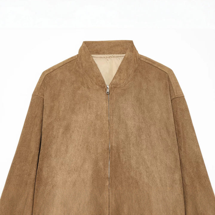 Damen Lässige Oversize Bomberjacke aus Veloursleder-Optik mit Stehkragen und Eingrifftaschen Echo Archiv
