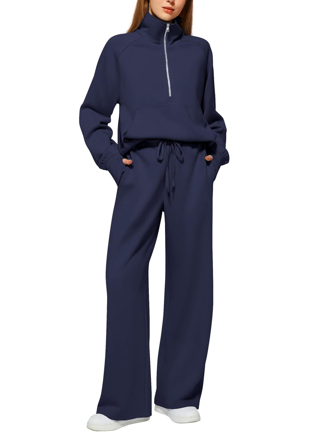 Damen nan halbzip Lounge-Set mit hohem Stehkragen, Kängurutasche und weiten Highwaist-Jogginghose Echo Archiv