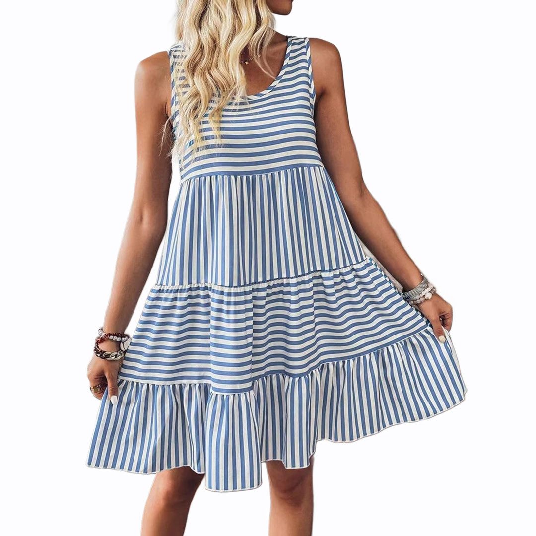 Damen Freizeitkleid mit modischem Streifenmuster und Rüschensaum Echo Archiv