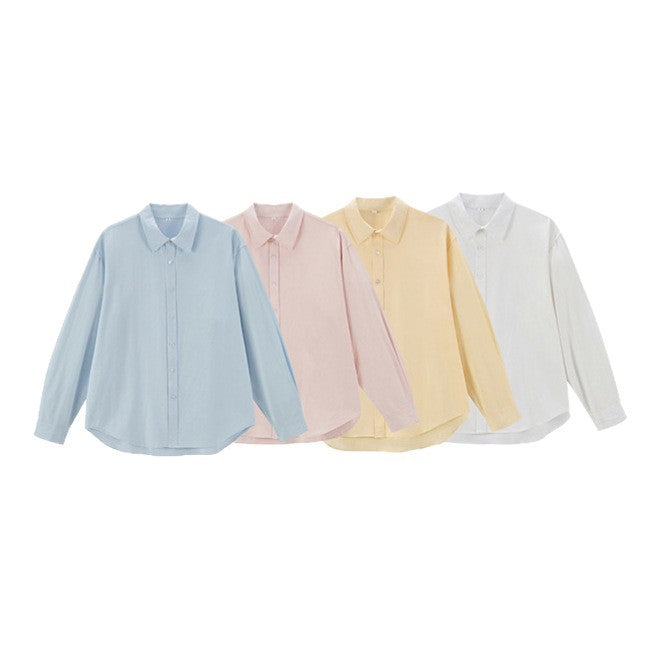 Damen Oversize Baumwollbluse mit Kentkragen und abgerundetem Saum Echoarchiv
