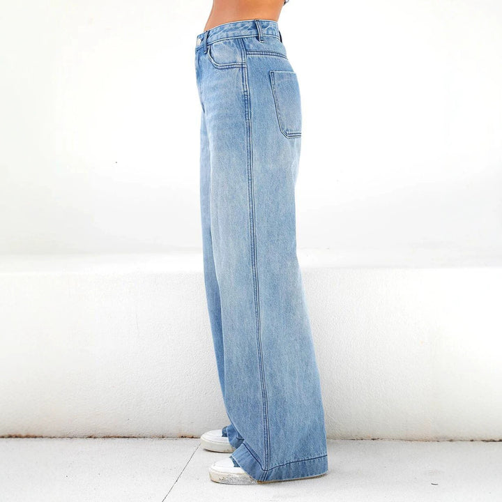 Damen Hochtaillierte weite Denim-Jeans im Palazzo-Schnitt Echo Archiv