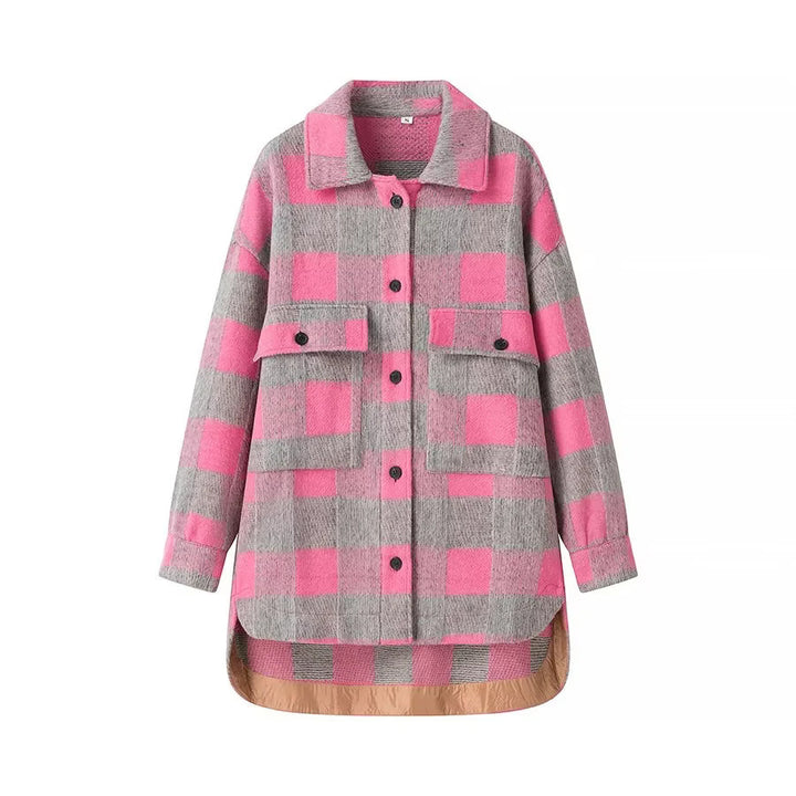 Damen Oversize-Karo-Shacket mit aufgesetzten Brusttaschen und runder Saumlinie Echo Archiv