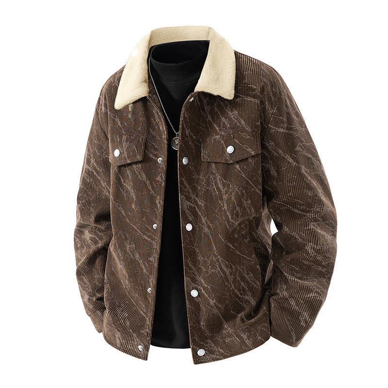 Men's ribbed corduroy sherpa-collar snap trucker jacket – Taviero