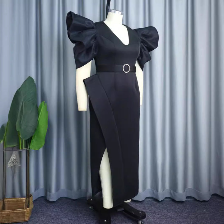 Damen Elegantes Abendkleid mit voluminösen Puffärmeln und einem stilvollen Gürtel Echo Archiv