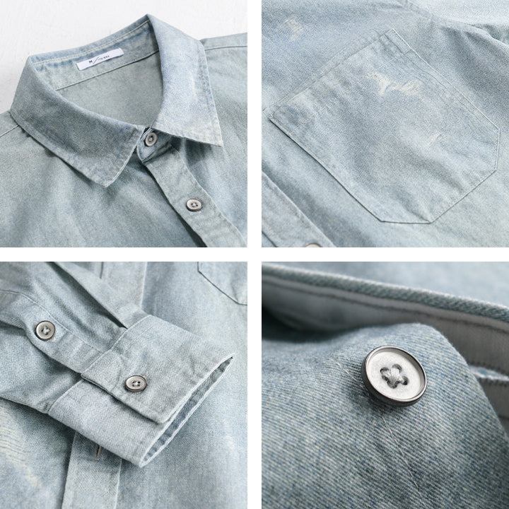 Herren Denim-Overshirt mit Used‑Effekt und Brusttasche Echoarchiv