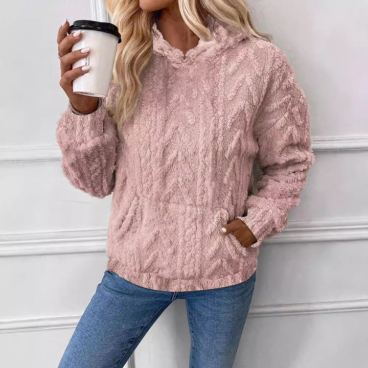 Damen nan kuscheliger Teddyfleece-Pullover mit Kängurutasche und leichtem Stehkragen Echo Archiv