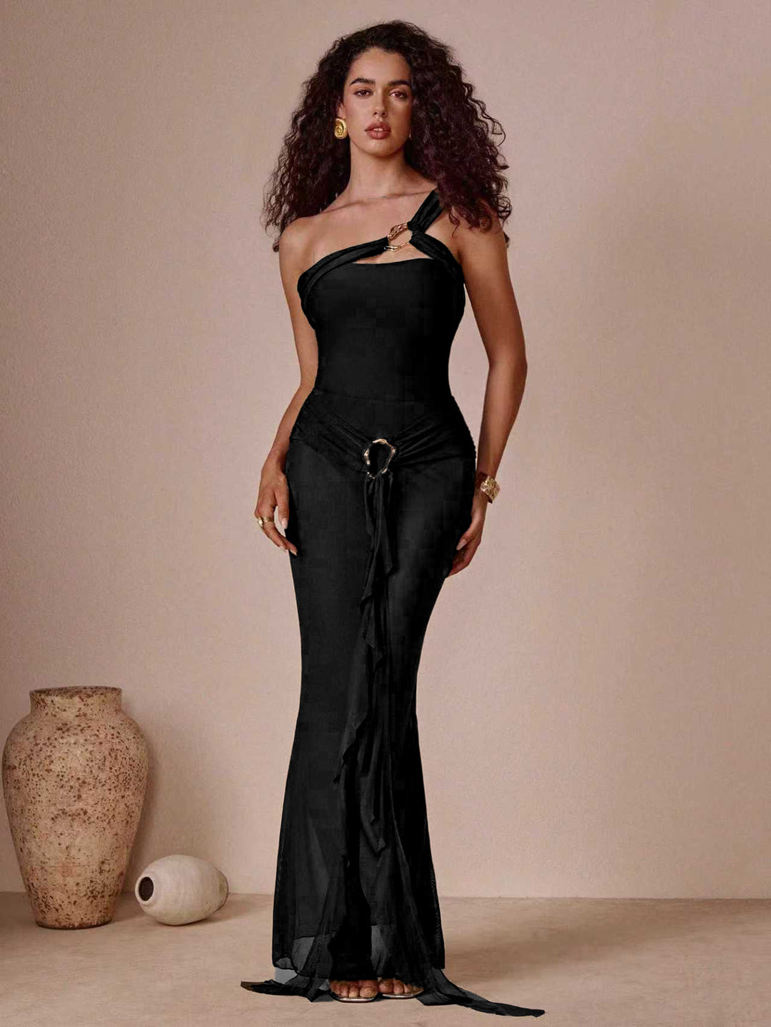 Damen Elegantes One-Shoulder Maxikleid Echo Archiv