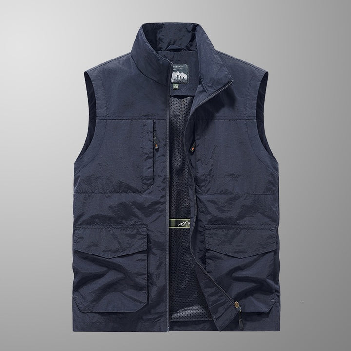 Herren Utility‑Weste mit Multi‑Taschen, Stehkragen & atmungsaktivem Mesh‑Futter Echoarchiv