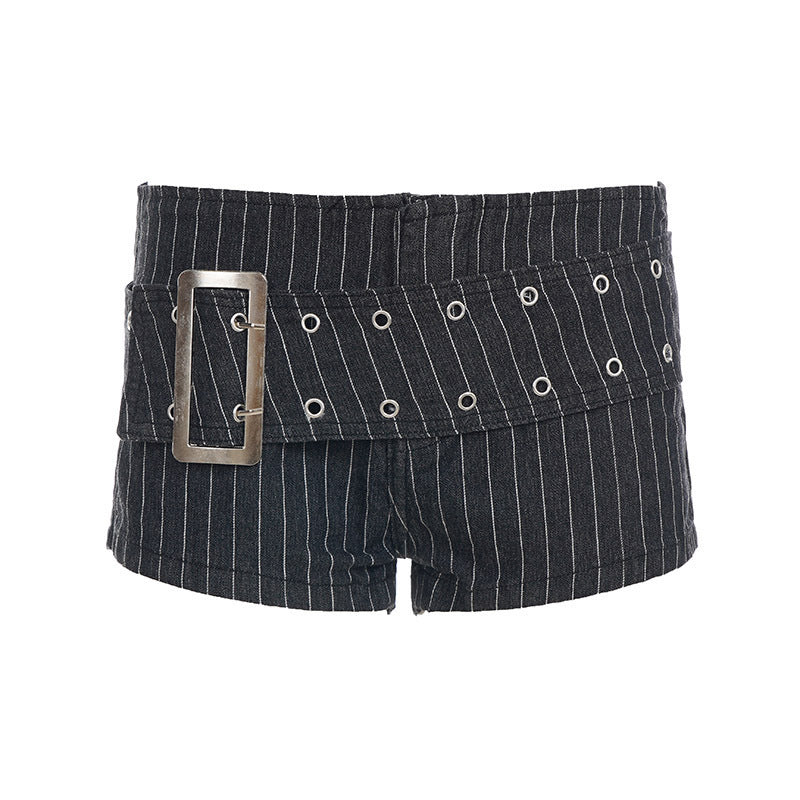 Damen modische Shorts mit breitem Gürtel und dekorativen Ösen Echo Archiv