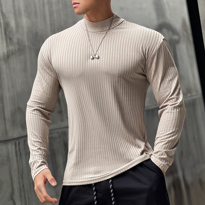 Herren Elegantes Langarmshirt mit Stehkragen und Rippstruktur Echoarchiv