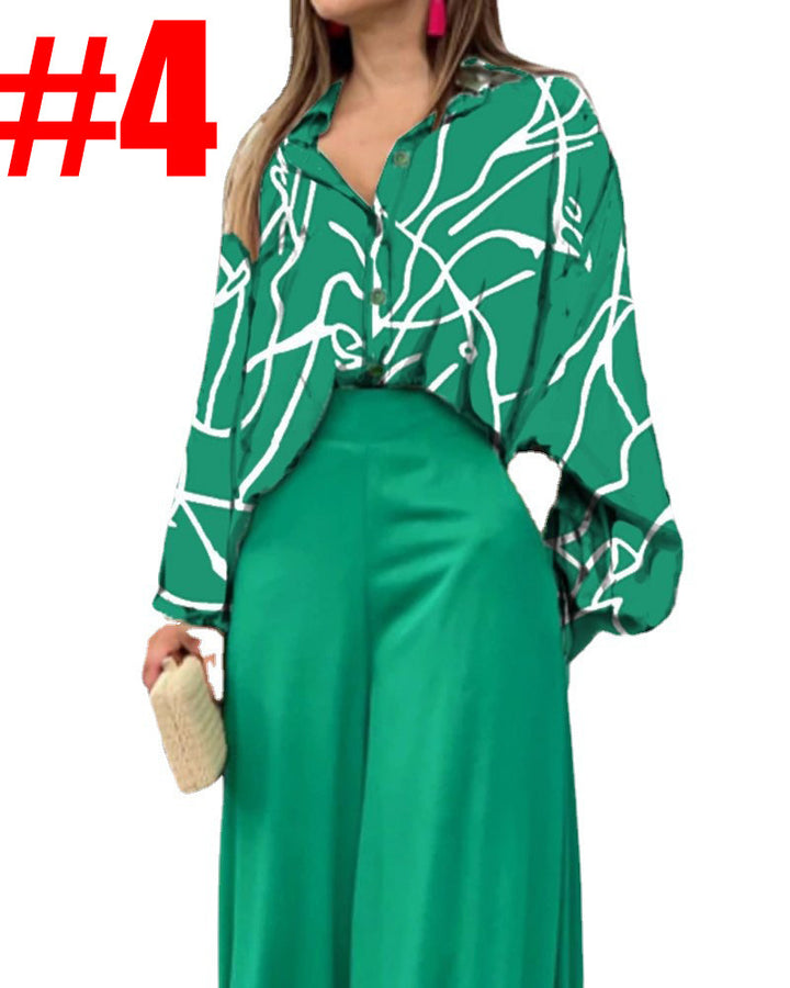 Damen Oversize Hemdbluse mit abstraktem Aquarellprint und überschnittener Schulter – Élovi