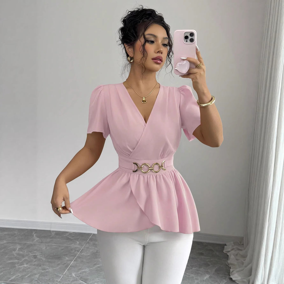 Damen Wickelbluse mit Taillen-Gürtel und asymmetrischem Volant Echo Archiv
