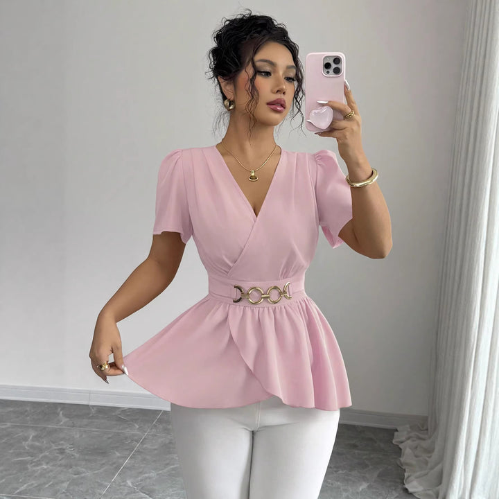 Damen Wickelbluse mit Taillen-Gürtel und asymmetrischem Volant Echo Archiv