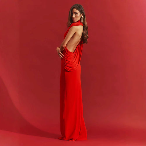 Damen figurbetontes Abendkleid mit elegantem Halsteinsatz Echo Archiv