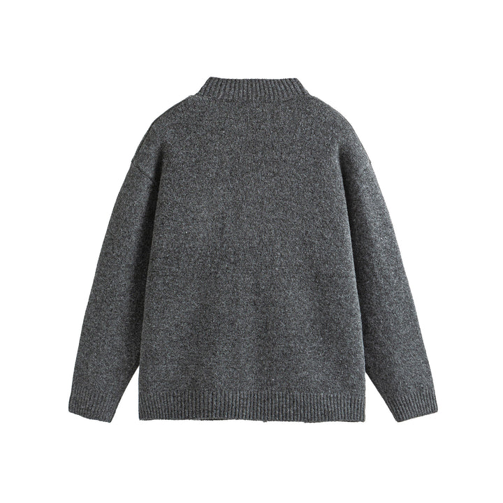 Unisex Grobgestrickte Boxy-Strickjacke mit Knopfleiste, Rundhalsausschnitt und aufgesetzten Taschen Echoarchiv