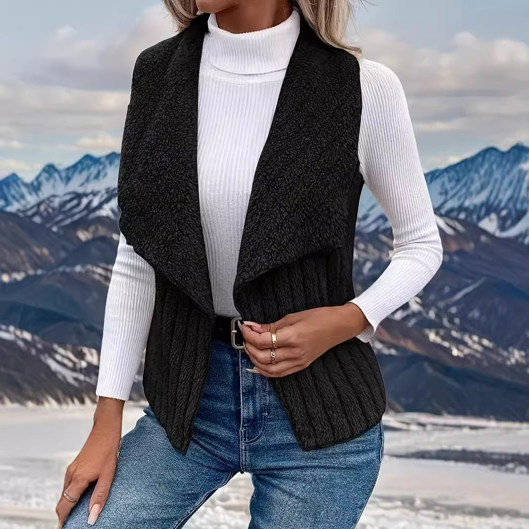 Damen nan kuschelige ärmellose Teddy-Fleece-Weste mit großem Schalkragen und strukturierter Rippenoptik Echo Archiv