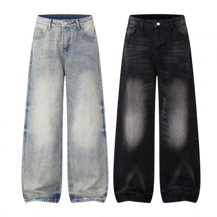 Damen Weite Highwaist-Jeanshose im Balloon-Schnitt mit Used‑Effekt und elastischem Saum Echo Archiv