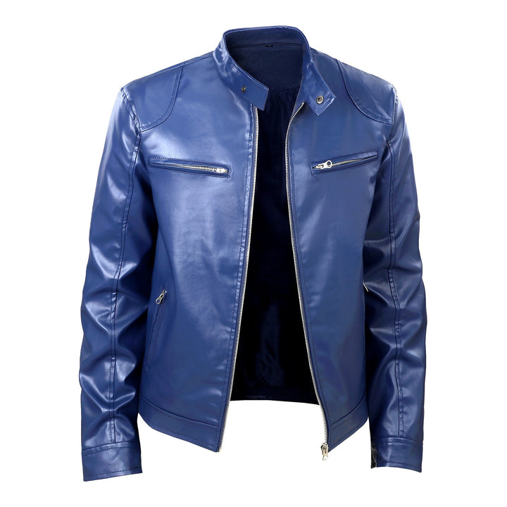Herren Slim-Fit Lederjacke im Bikerstil mit Stehkragen, Reißverschlusstaschen und weichem Lammnappa Echo Archiv