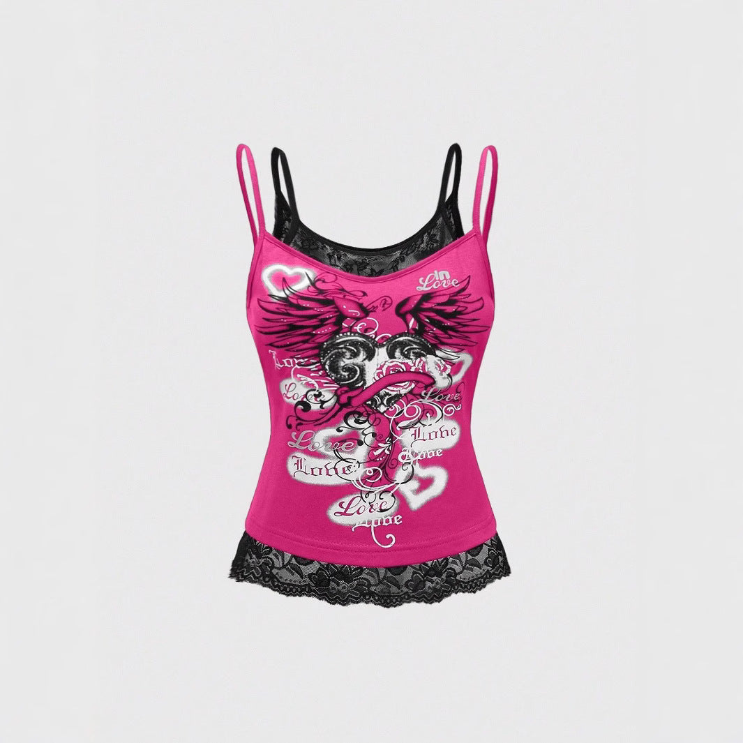 Damen Spitze Cami Top mit Grafischem Print Echo Archiv