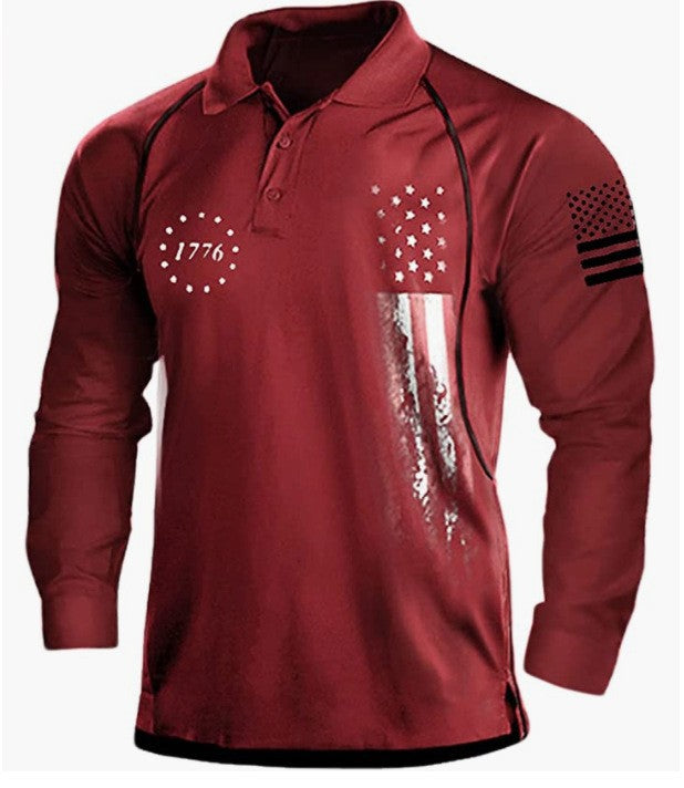 Herren Langarm Poloshirt mit patriotischem Design und funktionellem Schnitt Echoarchiv
