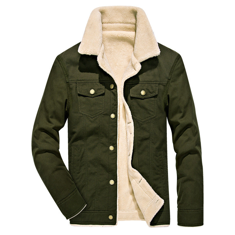 Herren Canvas-Truckerjacke mit durchgehendem Sherpa-Innenfutter und Umlegekragen – Taviero