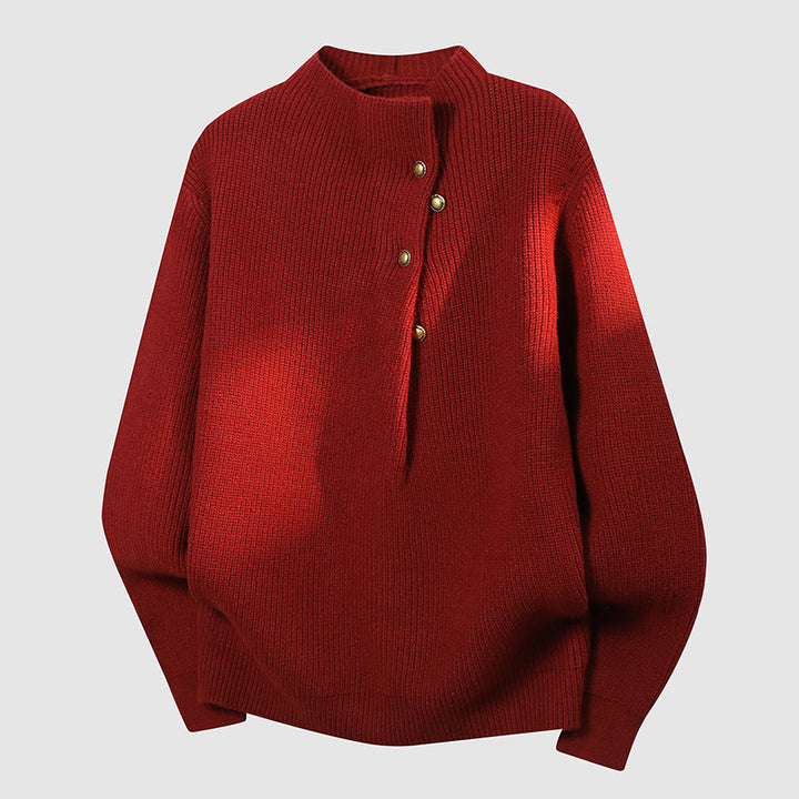 Damen Oversized Feinstrick-Pullover mit asymmetrischer Knopfleiste und Stehkragen Echoarchiv