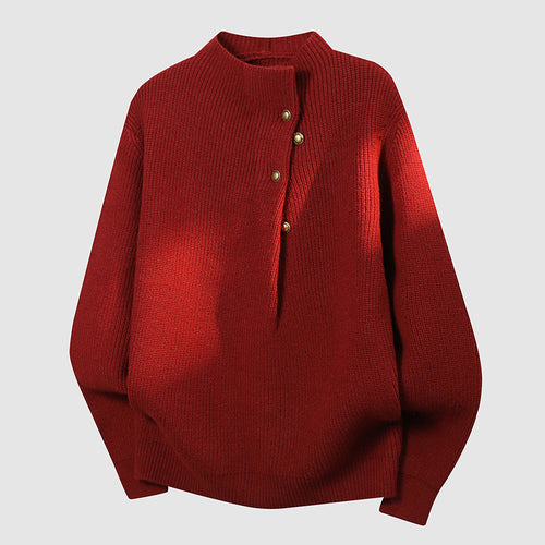Damen Oversized Feinstrick-Pullover mit asymmetrischer Knopfleiste und Stehkragen Echoarchiv