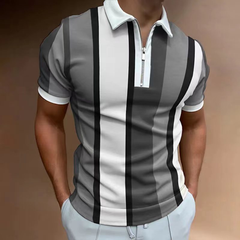 Herren Polohemd mit sportlichem Reißverschluss und elegantem Blockstreifenmuster Echoarchiv