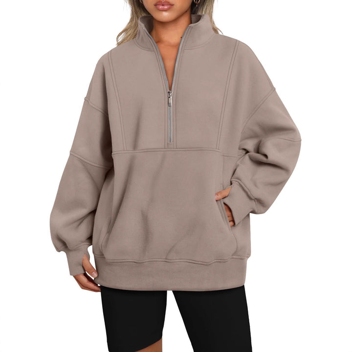 Damen Oversize-Sweatshirt mit halbem Reißverschluss, Stehkragen und Kängurutasche Echo Archiv