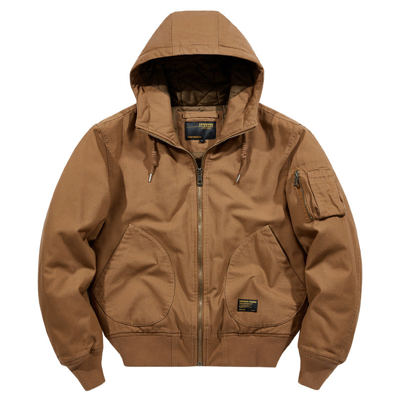 Herren  isolierte Kapuzen-Canvas-Arbeitsjacke Bomber mit geschwungenen Handtaschen und verstärktem Ärmel-Reißverschlussfach Echo Archiv