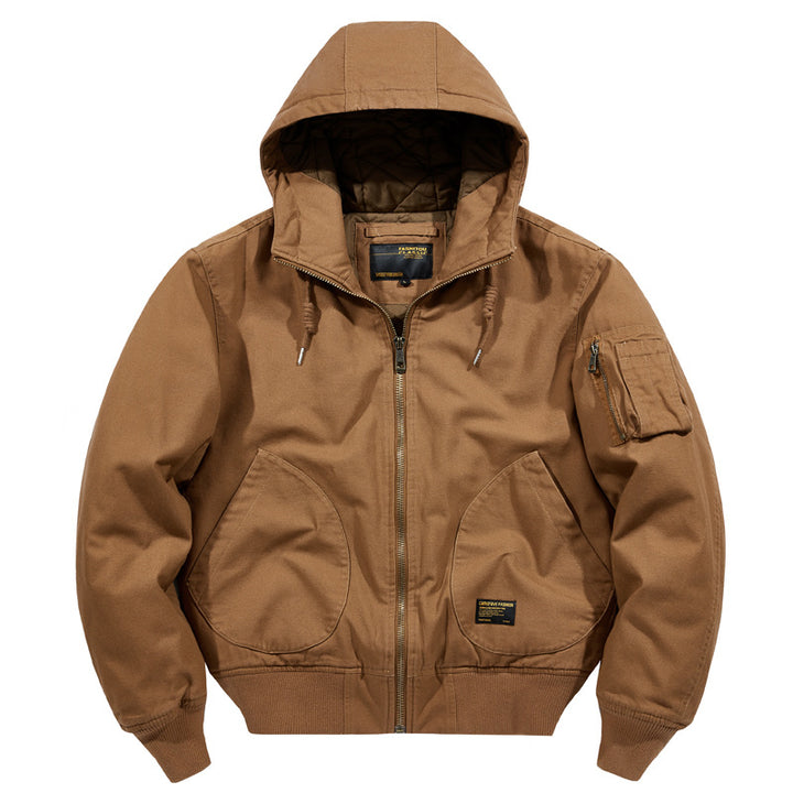 Herren  isolierte Kapuzen-Canvas-Arbeitsjacke Bomber mit geschwungenen Handtaschen und verstärktem Ärmel-Reißverschlussfach Echo Archiv
