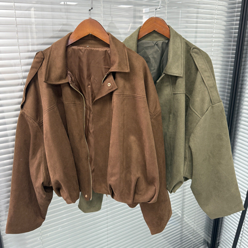 Damen Oversize-Cropped Jacke mit Balloon-Saum und Schulter-Cutouts Echoarchiv