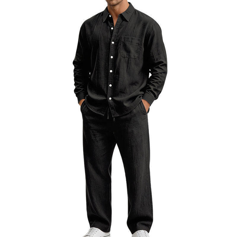 Herren Entspanntes Zweiteiliges Lounge-Set aus Strukturjersey mit Hemdkragen – Averon