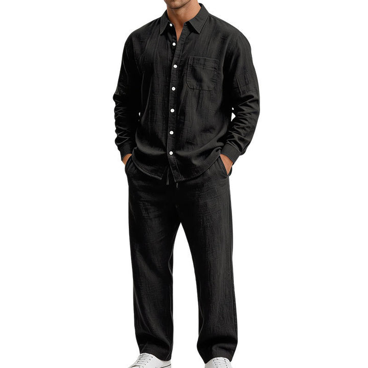 Herren Entspanntes Zweiteiliges Lounge-Set aus Strukturjersey mit Hemdkragen – Averon