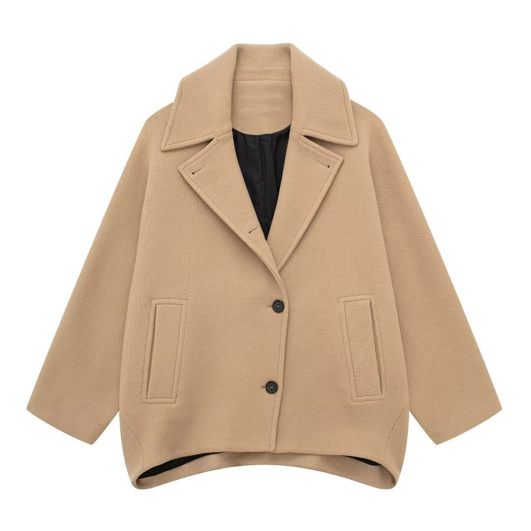 Damen Kurz geschnittener Oversize-Wollmix-Caban mit weitem Revers und kastiger Silhouette Echo Archiv