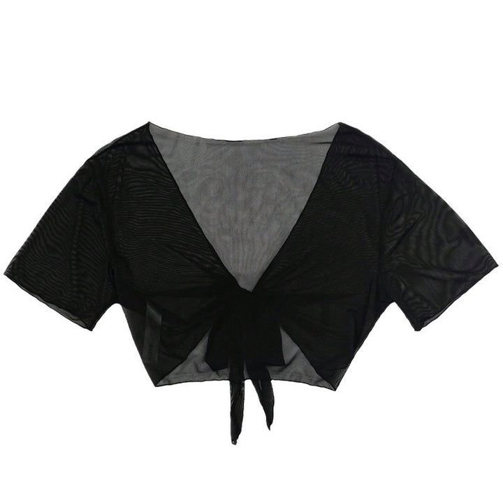 Damen Crop-Top mit V-Ausschnitt und dekorativem Bindeband Echo Archiv
