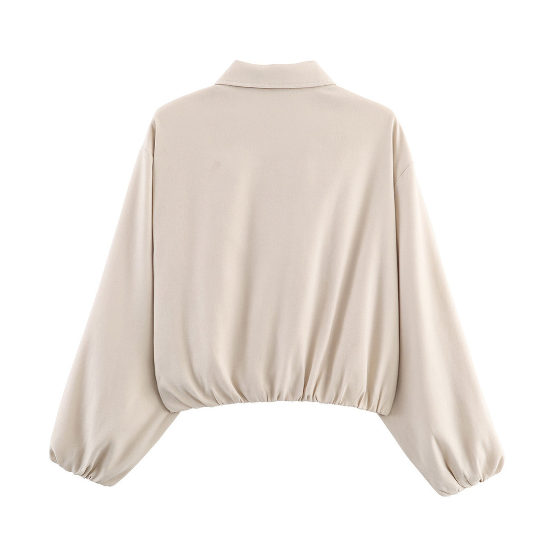 Damen nan cropped Blousonjacke mit Ballonärmeln elastischem Saum und Hemdkragen Echo Archiv